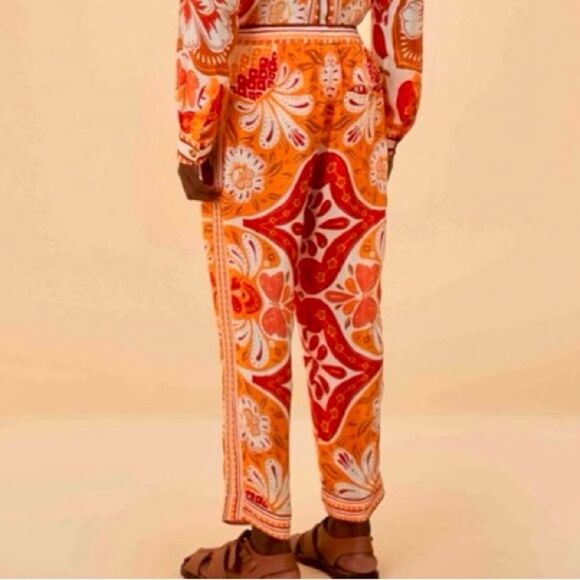 New FARM Rio Wonderful Scarf Pants Tassel Beaded Drawstring Tie Orange S or M - Picture 3 of 15